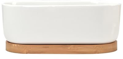 Maceta de cerámica con borde de bandeja, de porcelana blanca, simple, rectangular, para exteriores (blanco, tamaño único)