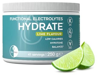 Go-Keto Functional Electrolytes HYDRATE, 250g, 41 Portionen, reicht für 6 Wochen – hochdosiertes Elektrolyte Hydration Drink Pulver, Lime Geschmack, zuckerfrei, keto