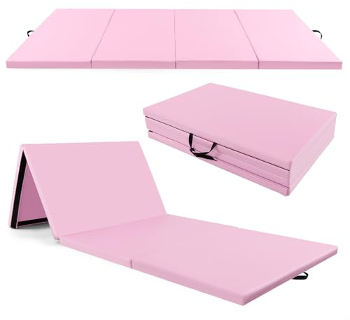COSTWAY Tapis de Gymnastique Pliable Épais en Mousse/PU | Matelas d'Entraînement avec Poignées, pour Gymnastes et Entraînements Yoga
