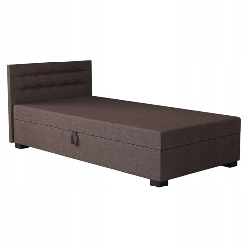TAPCZANY24 - Boxspringbett Olaf 100x200 cm mit Schaumstoff Matratze | Bett mit Matratze, Polsterbett mit Bettkasten, Gepolstertes Einzel Bett, Schlafsofa - Braun