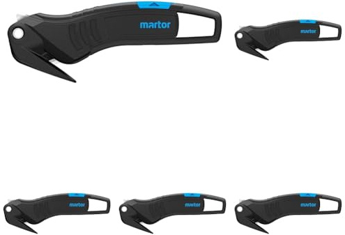 MARTOR Couteau de sécurité, lame cachée, SECUMAX 320, coupe-film professionnel léger, plastique, droitiers & gauchers (Lot de 5)