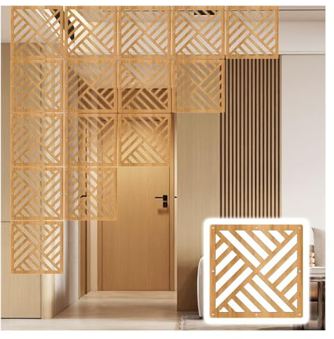 EYUANGXY Wasserfestes Raumteiler-Paneel for Aufhängen aus Holz-Kunststoff – 29,9 x 29,9 cm – DIY-Dekorativer Paravent for stilvolle Raumtrennung(Natural B,15Pcs)