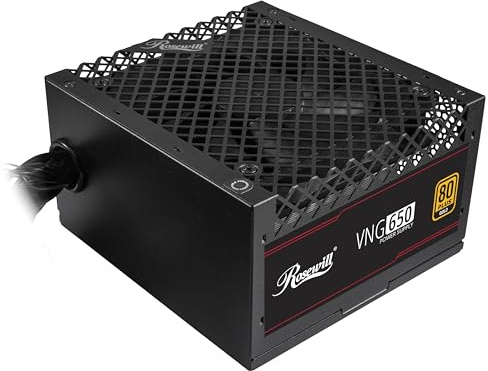 Rosewill Certificado VNG 650W 80+ Gold, Compatible con ATX 3.0 y 3.1, no Modular, Fuente de alimentación de bajo Ruido, Conector PCIe 5.1 de 450W 12V-2x6, Condensador electrolítico - 5 años de