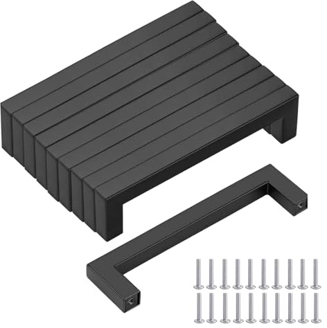 QYRDBGY 10 Stück Edelstahl Küchengriffe, 192mm Lochabstand Schwarze Schrankgriffe Möbelgriffe Dauerhaft Quadratische Schubladengriffe mit Schrauben für Küchen Schubladen Schrank Möbel