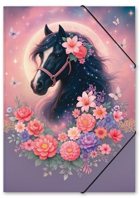 itenga Gummizugmappe DIN A4 PP – innen & außen bedruckt – Mädchen Motive (Einhorn, Pferd, Meerjungfrau, Schmetterling) – stabile Kunststoff Sammelmappe (Pferd BELLA)