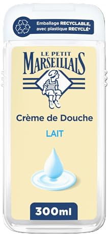 Le Petit Marseillais Crème de Douche Extra Douce Lait, flacon de 300 ml | Formule vegan composée à 92% d'ingrédients d'origine naturelle, Emballage recyclable, fabriqué avec du plastique recyclé