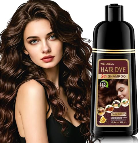 Champú Tinte Marrón Oscuro Cubre Canas, Dark Brown Hair Dye Shampoo 3 en 1, Naturales Herbales Champú para Cabello Marrón Oscuro Instantáneo Champu Colorante Tinte para Hombre y Mujer 500 ML