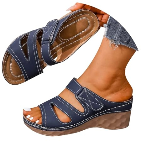 Ciabatte Donna Ortopediche Estive Aperte Leggere Pantofole con Zeppa Eleganti Antiscivolo Sandali Pianta Larga Comode Ciabatte in Pelle Basse Moda Scarpe Estive da Casa Mare Spiaggia Moda 2026
