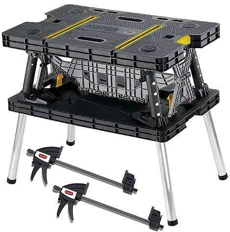 Keter Folding Work Table, Portable Workbench w/ 12 Clamps for Garage/Wood Shop