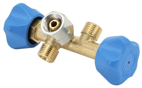 CFH Zweiwegeventil ZV 492, G 1/4 LH für LPG | Doppelabzweigventil für Gasverteilung auf 2 Endgeräte, Eingang G 1/4 LH, Ausgang 2× H.4 G 1/4 LH