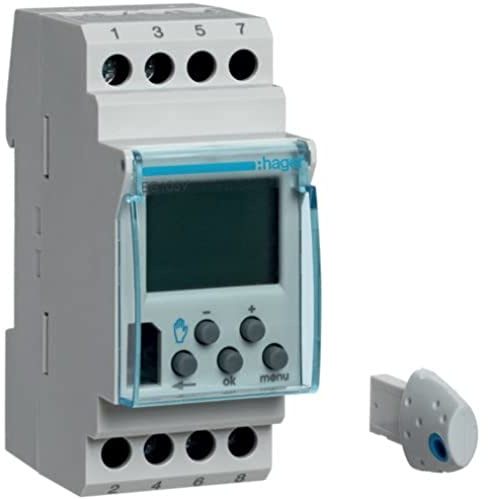 Hager Digitaler Zeitschaltuhr mit Wochenprogramm EG103 V, 1 Kanal, 56 Speicherplätze/12 – 24 V