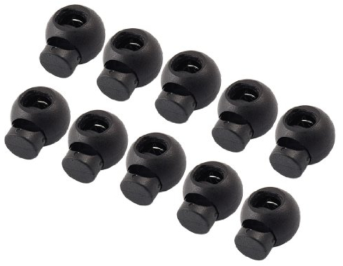 AKORD 10 Pcs Spring Loaded Plastic Round Toggle Stopper Cord Locks End, Black, 1.8 x 1.5 x 1.5 cm