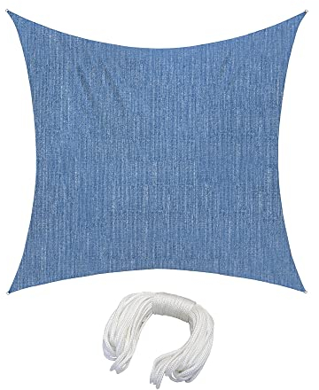 jarolift Sonnensegel Quadrat, Atmungsaktiv, Sonnenschutz Sichtschutz für Terrasse Garten Balkon, HDPE-Gewebe, 500 x 500 cm, Azurblau