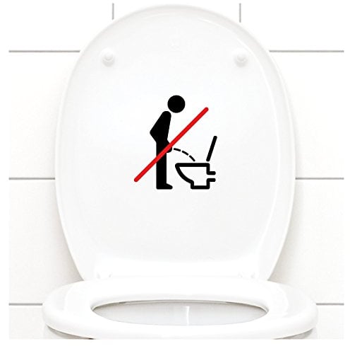 Grandora WC Deckel Sticker - Bitte im Sitzen pinkeln Schild I schwarz 11 x 12 cm I Piktogramm WC Bad Badezimmer Toilette Klodeckel Aufkleber W733