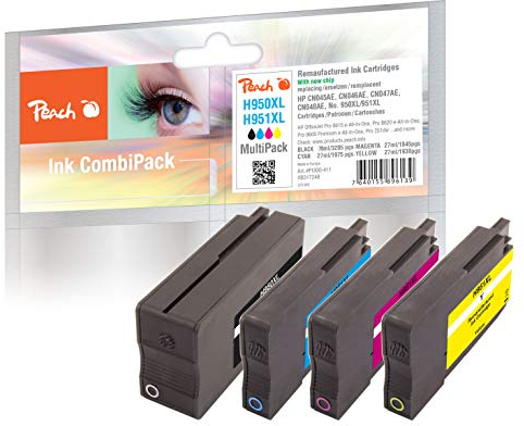 Peach H950/951 Spar Pack Druckerpatronen XL (BK, C, M, Y) ersetzt HP No. 950XL, No. 951XL, C2P43A für z.B. HP OfficeJet Pro 8600 Plus e-All-in-One, HP OfficeJet Pro 8610 e-All-in-One