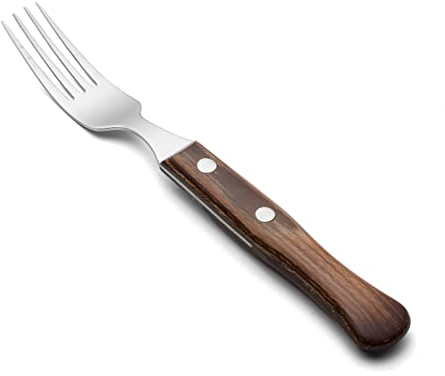 Arcos Cuchillo de Mesa y Tenedor de Acero Inoxidable 18/10, Mango de Madera Comprimida, Ideal para Uso Diario, 230 mm, Serie C, Color Marrón