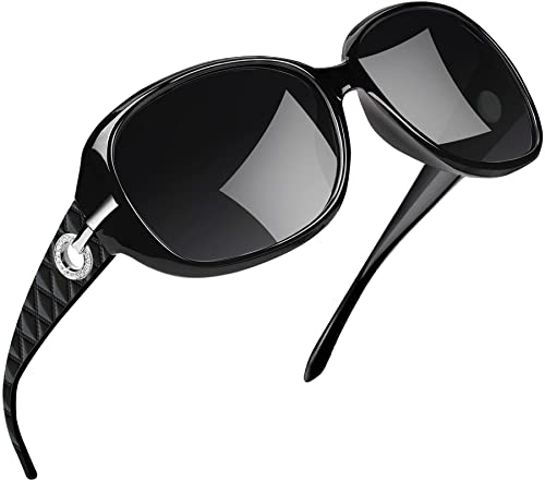 Joopin Elegante Polarisierte Sonnenbrille Damen Schwarz Retro und Übergroße Sonnenbrille Frauen Groß Klassisch Vintage Brille mit XL Übergroßer Rahmen (Schwarz)