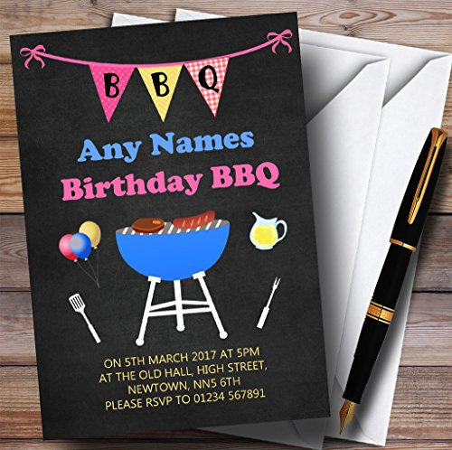Childrens's Kids Party Invites Pink BBQ Bunting Childrens's Kids Birthday Party Invitations with Envelopes - Any Custom Text for Any Occasion