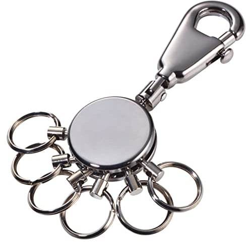 TROIKA Patent Schlüsselorganizer Karabinerhaken Schlüsselorganisation mit abnehmbaren Ringen PATENT – Schlüsselbund – 6 ausklinkbare Ringe – Messing, Metall – verchromt – black chrome