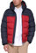 Tommy Hilfiger Men's Hooded Puffer Jacket Down Alternative Coat, Midnight/Red Color Block, XL