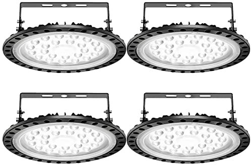 Viugreum 4 PCS UFO LED 100W, Projecteur LED 10000LM, Blanc Froid 6000K-6500K, Ultra-Mince IP65 Étanche, Led Industriel UFO pour l’éclairage de Garage Usine Atelier Gymnase