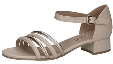 CAPRICE Damen Sandalen mit Absatz aus Leder mit Riemen, Beige (Cream/Gold), 39 EU