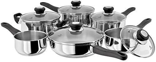 Judge Vista Stainless Steel Set of 6 Induction Pans, 20cm Casserole, 24cm Saute Pan, 16/18/20cm Saucepans with Lids, 14cm Milk Pan