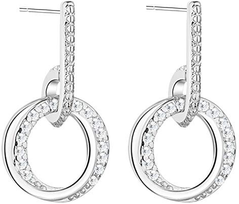 MYA art Damen Ohrstecker 925 Silber mit Zirkonia Kristall Strass Stein Ohrringe Hängend Stab Kreis Ring Offen Klein Rund Anhänger Modern Geometrisch