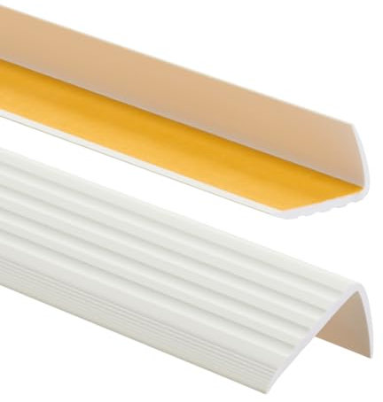 Profilo per bordi scale - Profilo angolare in PVC autoadesivo 41mm x 25mm, Paraspigolo - Strisce antiscivolo per gradini, 90cm, Bianco