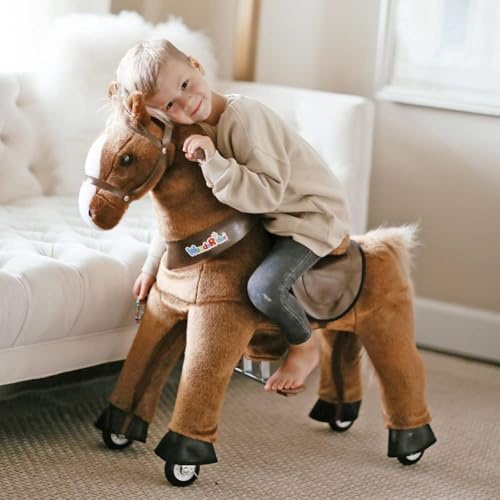 WondeRides Horse Ride On Toy, Brown Riding Pony, Ages 4-9