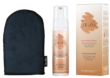S and Vaë Kit bronceado, espuma autobronceadora cara y cuerpo y guante aplicador, bronceado instantáneo sin sol