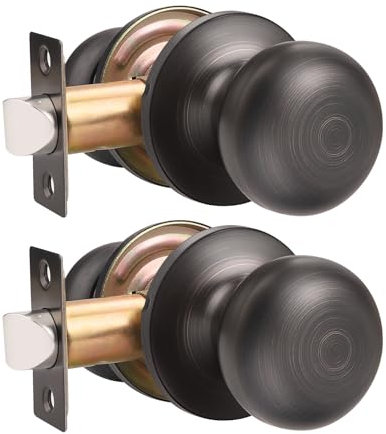 GOBEKOR 2 pomos de puerta de paso de bronce aceitado sin llave interior con cerradura de puerta de armario pomos de acero inoxidable redondo de paso