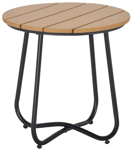 Outsunny Gartentisch Rundtisch elegant Gartenmöbel stabil verstellbare Füße Dekoration Garten Terrasse Wohnzimmer Stahlboden Braun Ø49 x 48H cm