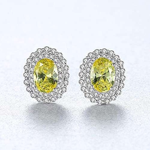Große Gelbe Ovale Topas Birthstone Ohrstecker Für Frauen 100% Blume Brilliant Hochzeitsohrringe Silber 925 Schmuck
