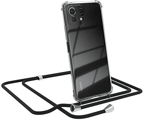 EAZY CASE Handykette kompatibel mit Xiaomi Mi 11 Lite/Mi 11 Lite 5G / 11 Lite 5G NE Handyhülle mit Umhängeband, Handykordel mit Schutzhülle, Silikonhülle, Hülle mit Band, Stylische Kette, Schwarz