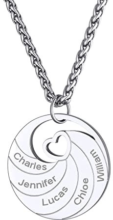 Pendentif Arbre de Vie Genealogique Personnaliser Collier Personnalisé 6 Prénom Enfants Femme Argent 925 Graver Chaine Spiga 55cm Cadeau Maman Argenté Bijoux Fête des Mères Noël Mariage