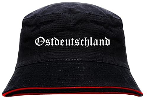 sostex Ostdeutschland Anglerhut - Altdeutsche Schrift - Schwarz-Roter Fischerhut L Schwarz