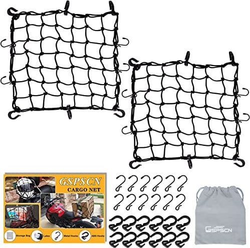 GSPSCN 2Pack 42cm x 42cm Cargo net Motorcycle, Latex Heavy Duty Bungee Cord Net Stretches to 126cm x 126cm, Thicken Luggage Netting with 6cm x 6cm Mesh&24 Hooks for Motorcycle, Bike, ATV, Roof