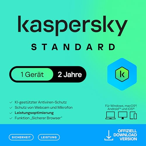 Kaspersky Standard Anti-Virus 2026 | 1 Gerät | 2 Jahre | Umfassender Schutz | Online-Banking Schutz | Leistungsoptimierung | PC/Mac/Mobile | Aktivierungscode per Email