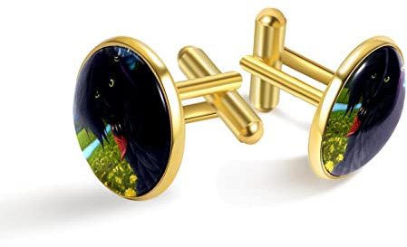 Personalisierte Gold Manschettenknöpfe für Smoking Shirt Katze Magisches Tier, 20mm*20mm, Edelstahl, Künstlicher Quarz