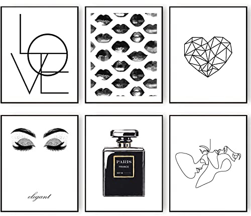 Admmixoo Fashion Minimalist Line Wall Art Prints Set of 6 Black and White Love Line Art Wall Decor Canva Prints Perfume Lips Eyelash Pictures Art Posters for Room Decor (8x10 UNFRAMED)