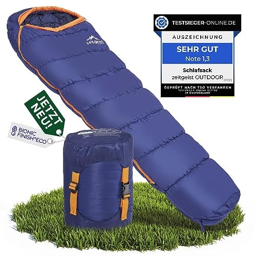 zeitgeist OUTDOOR Schlafsack 3 Jahreszeiten Erwachsene 210x81cm [Stretch] Wasserabweisender Mumienschlafsack Leicht 10°C Komfort Sommer für Motorrad Angeln Bike- und Backpacking Wandern Camping
