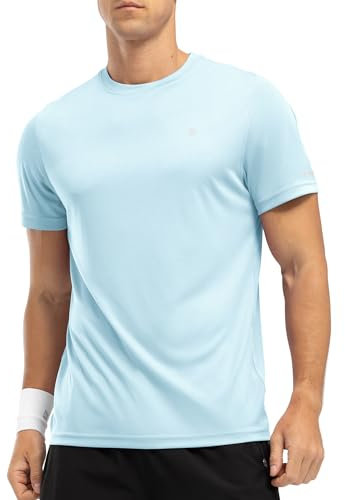 Rdruko Mens Short Sleeve Running Tops Quick Dry Sport Gym Swim T Shirt Summer UPF 50+ UV Sun Protection Rash Guards Shirts Sky Blue M
