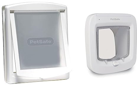 PetSafe – Chatière pour Chat et Chien Originale Staywell, 2 Voies d’accès – Blanc & Chatière à Puce électronique, accès sélectif pour Votre Chat, empêche Les étrangers d'entrer