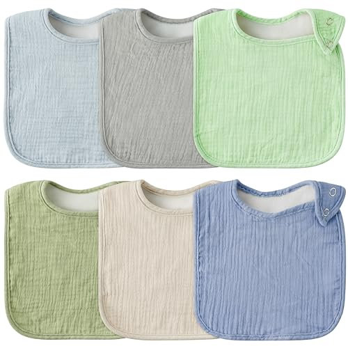 GROBRO7 6 Stück Zyanblau Baby Drool Lätzchen, Baumwolle Sabberlätzchen mit Verstellbaren Snap, Newborn Absorbent Drrible Bandana Bibs für Zahnen Säugling Kleinkind Dusche Gift Winter Christmas Party