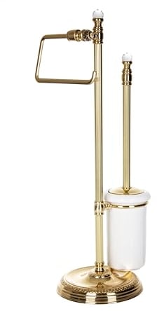 Luxus WC-Garnitur Papierrollenhalter mit Toilettenbürste und Halter aus Messing und Keramik - All in One - stehend ohne Bohren