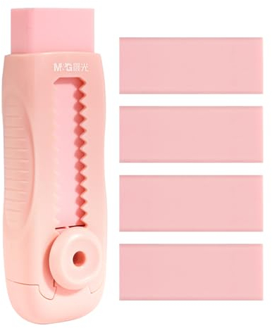 M&G 4 + 1 Packung Gummi-Radiergummis, einziehbar, weich, niedlich, große Bleistift-Radiergummis mit Kunststoffhülle, 4 Nachfüll-Radiergummis für Schule, Studenten, Kinder, Büro, Heimbedarf