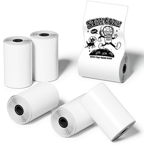 Hanseo Selbstklebendes Thermopapier 57mm x 30mm passend für Minidrucker, Tragbarer Thermodrucker, Peripage, Paperang, Besofice Poooli Taschendrucker Thermodruckpapier Aufkleber Rollen, 6 Rollen