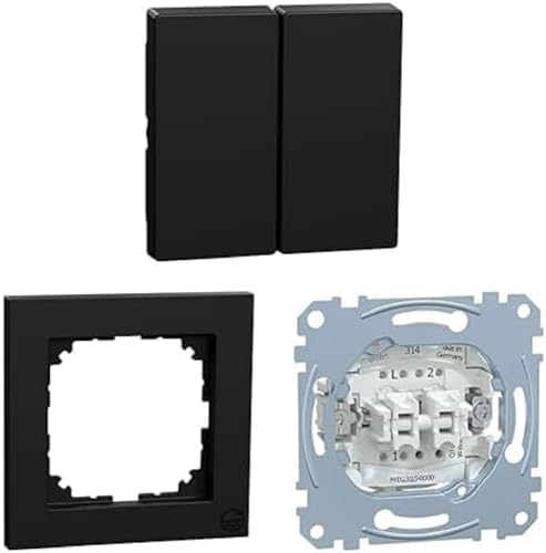 Bundle aus Merten, aus Recyceltem Material, M-Smart Wippe, Schwarz Matt + Merten, M-Pure, Rahmen aus recyceltem Ocean Plastic, Schwarz Matt + Schneider Electric Merten Serienschalter Einsatz