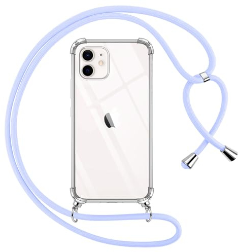 Pnakqil Cover per iPhone 12/iPhone 12 Pro con Cordino, Trasparente Custodia con Laccio Tracolla Cellulare Girocollo Collana Protettiva per iPhone 12 6.1, Viola